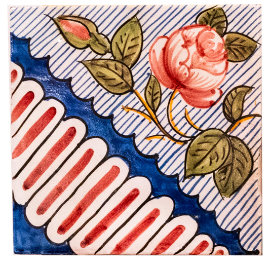 Italian Hand Painted Pink Rose Tile