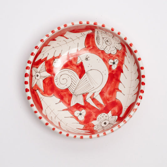 Italian Hand Painted Terracotta Parrot Bowl