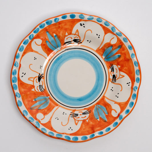 Italian Hand Painted Terracotta Cat Plate