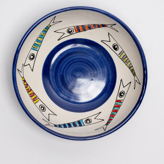 Italian Hand Painted Terracotta Swimming Fish Bowl