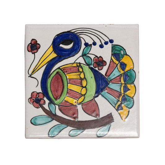 Italian Hand Painted Peacock Tile