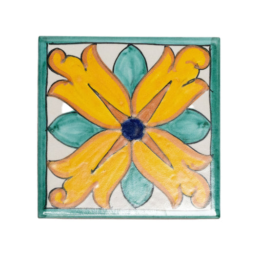 Italian Hand Painted Blue & Gold Flower Tile