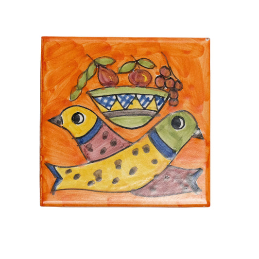 Italian Hand Painted Love Birds Tile