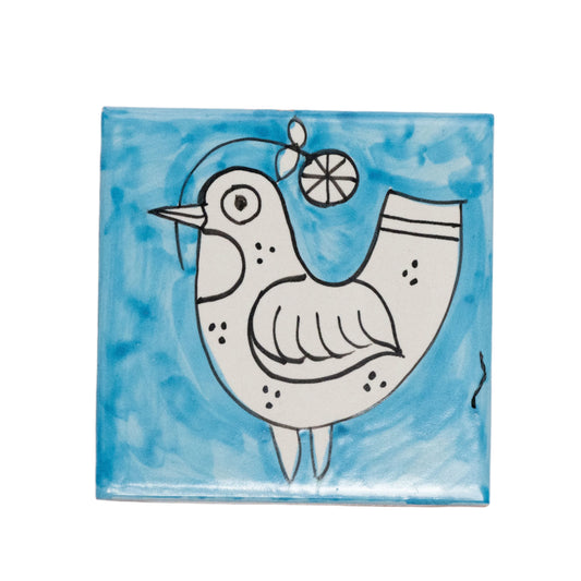 Italian Hand Painted Bird Tile Blue
