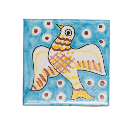 Italian Hand Painted Dove Tile Blue