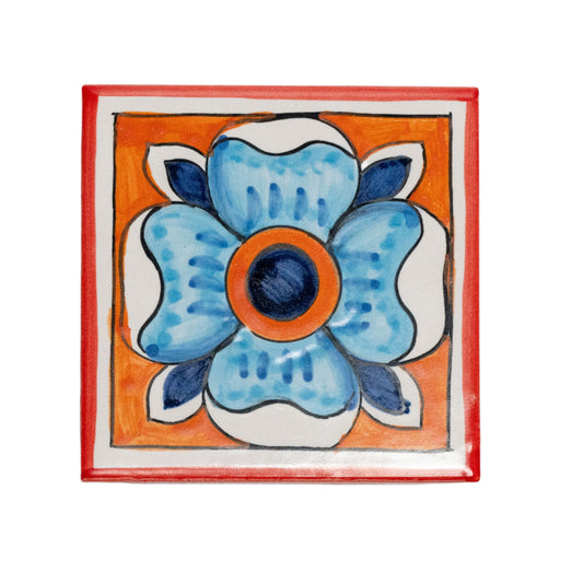 Italian Hand Painted Sky Blue Bud Tile