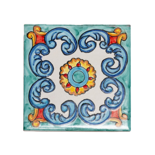 Italian Hand Painted Sunburst Tile