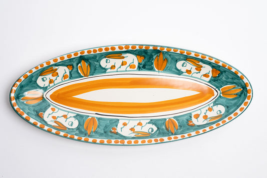 Italian Hand Painted Terracotta Rabbit Platter