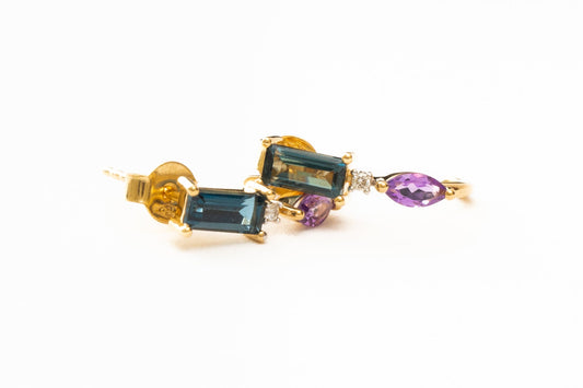 Multi-Gemstone Bar Stud Earrings